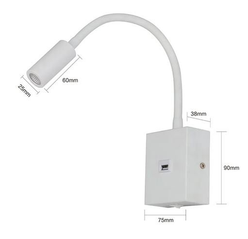 Arandela led 3w 3000k br ip20 articulada c/ usb 2,1a aine - Image 2