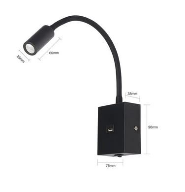 Arandela led 3w 3000k pt ip20 articulada c/ usb 2,1a aine - Image 2