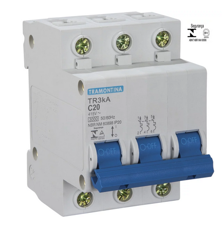 Disjuntor 3x 20a c 3ka 127v - 220v tramontina