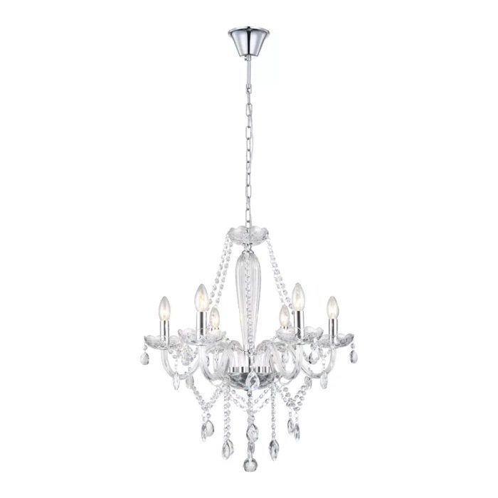 Lustres 40w 06 lamp e27 transparente 06 brac c/ cristais maria teresa